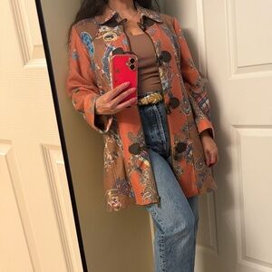 Multiples paisley floral print coat jacket Spring size medium camel peach blue